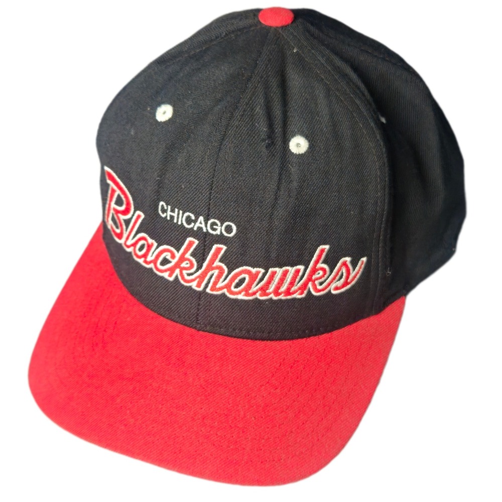 Vintage Mitchell & Ness Chicago Blackhawks Wool Hat Snapback Red Black NHL
